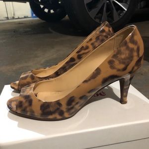 JCREW LEOPARD PRINT OPEN TOE HEELS SIZE 8